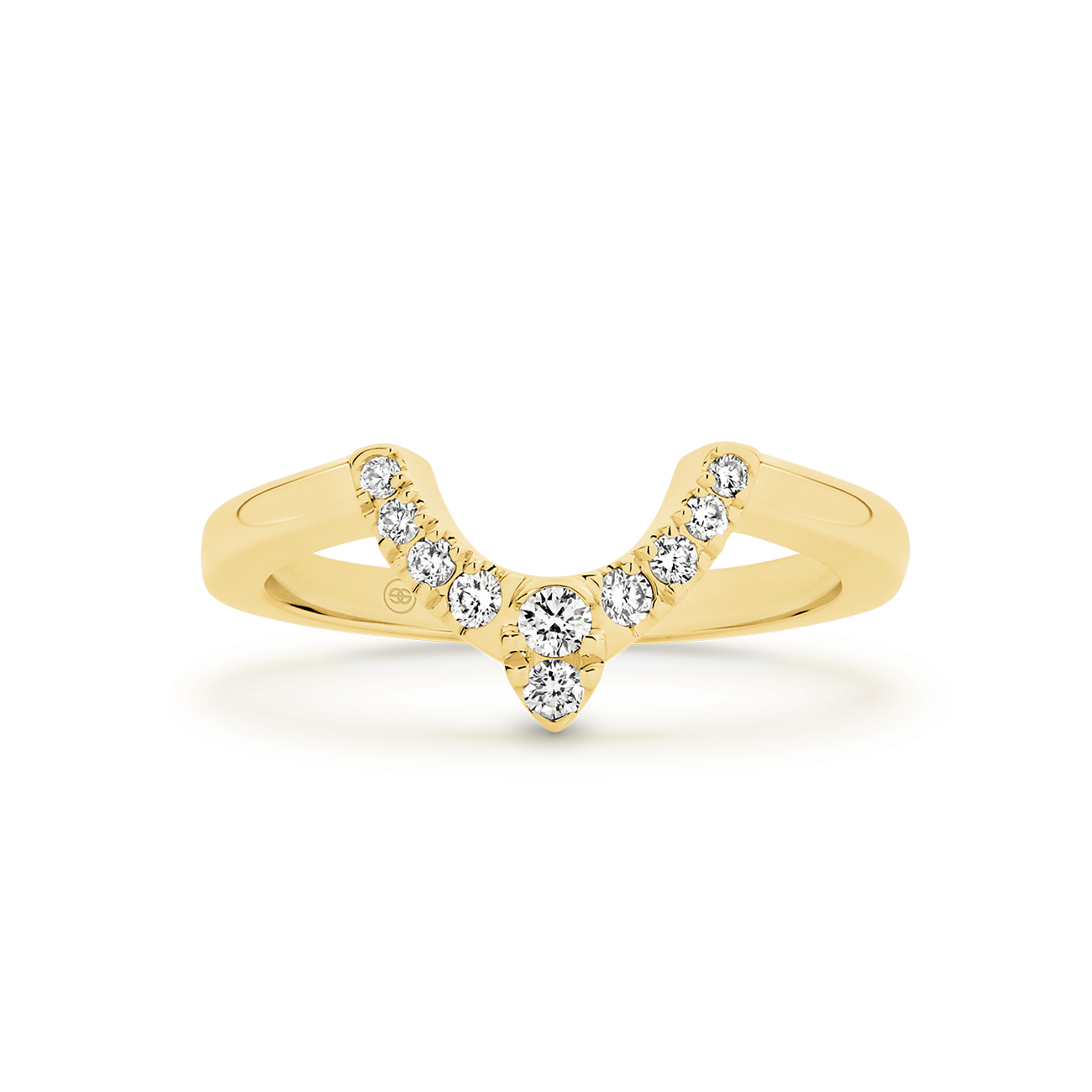 18K Yellow Gold Round Brilliant U-Shape Pointed Diamond Band