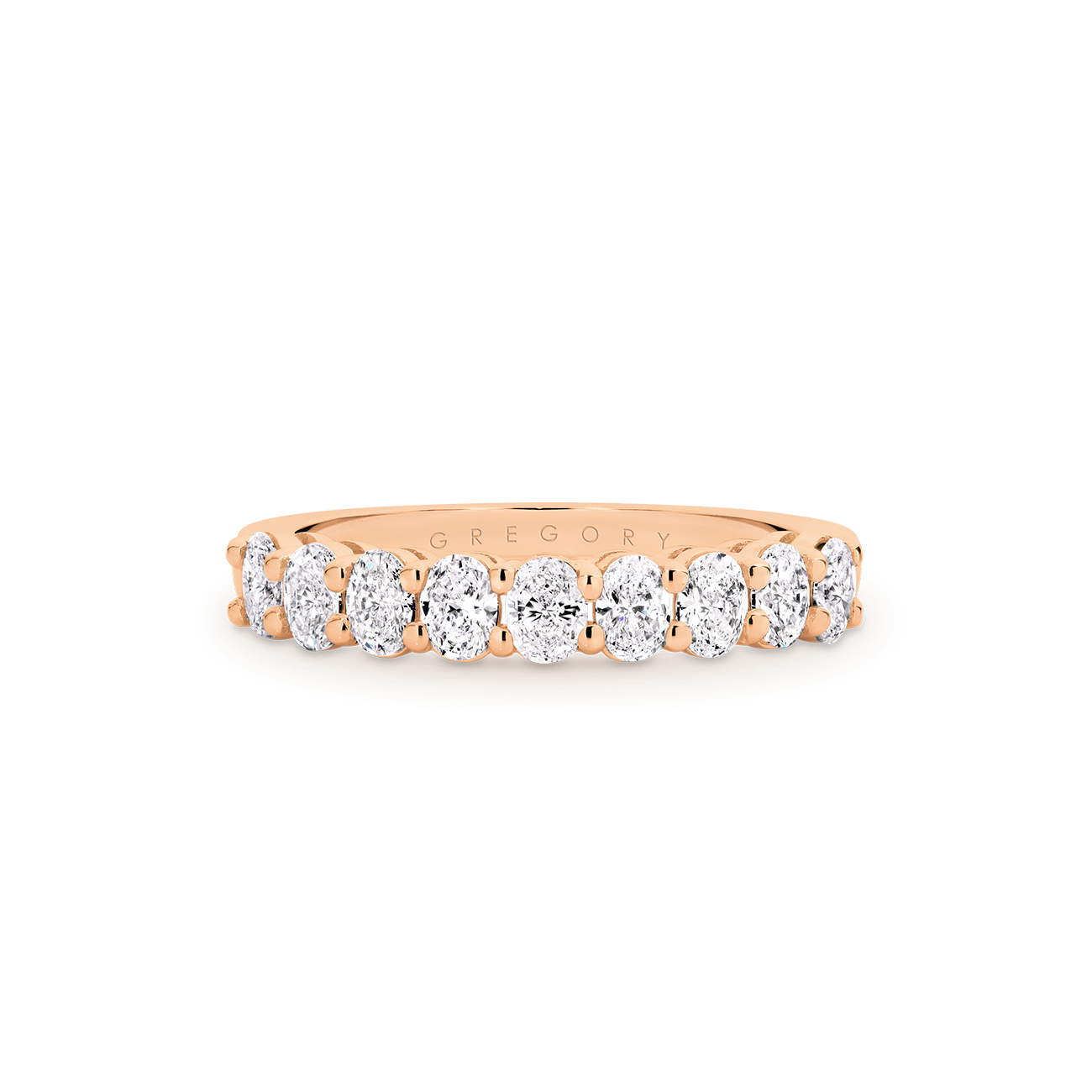 18K Rose Gold Claw Set Oval Shape Diamond Band &#8211; Small