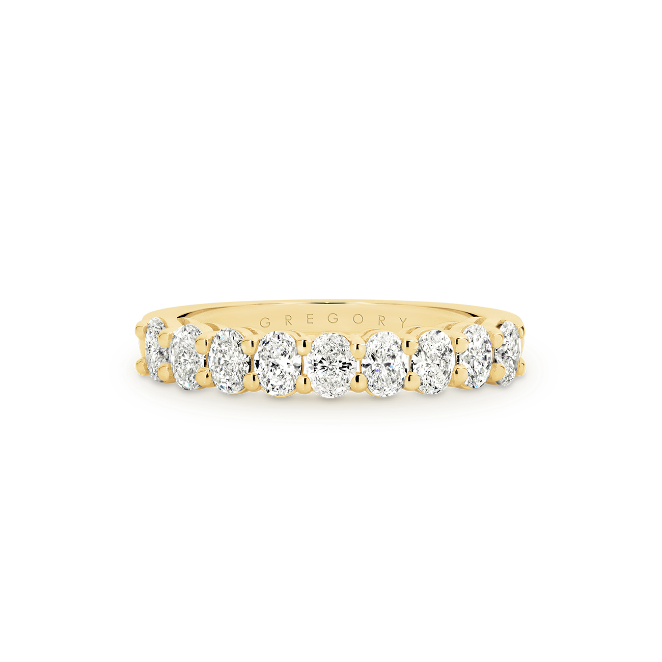 18K Yellow Gold Claw Set Oval Shape Diamond Band - Small