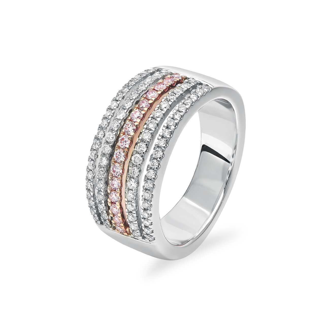 White & Argyle Pink Diamond Five Row Blush Narelle Ring