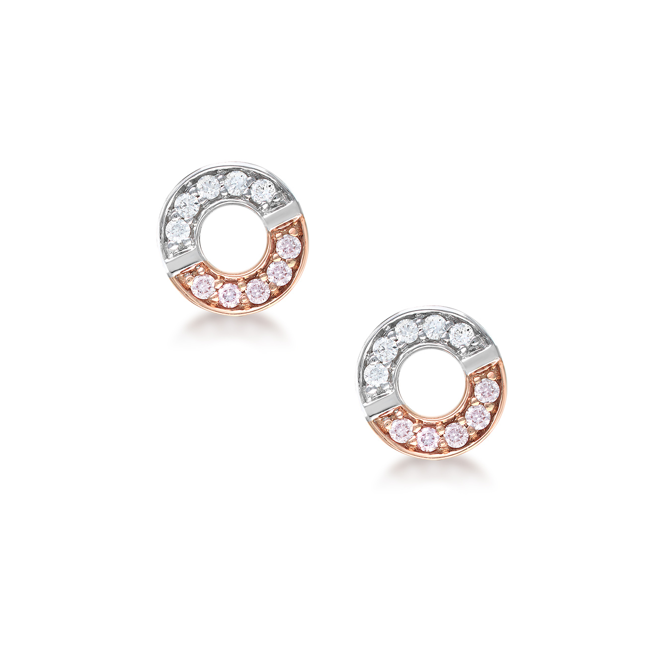White & Argyle Pink Diamond Blush Gemini Circle Earrings