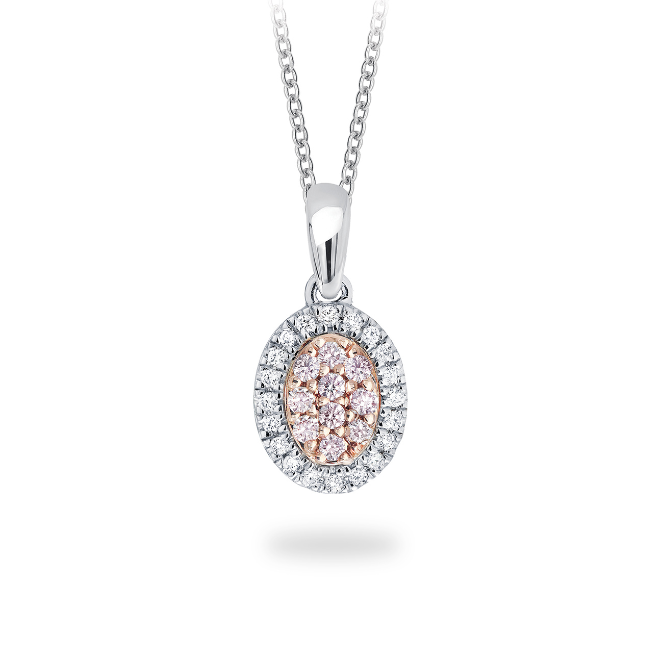 White & Argyle Pink Diamond Round Blush Lea Pendant Necklace in 18K Rose & White Gold