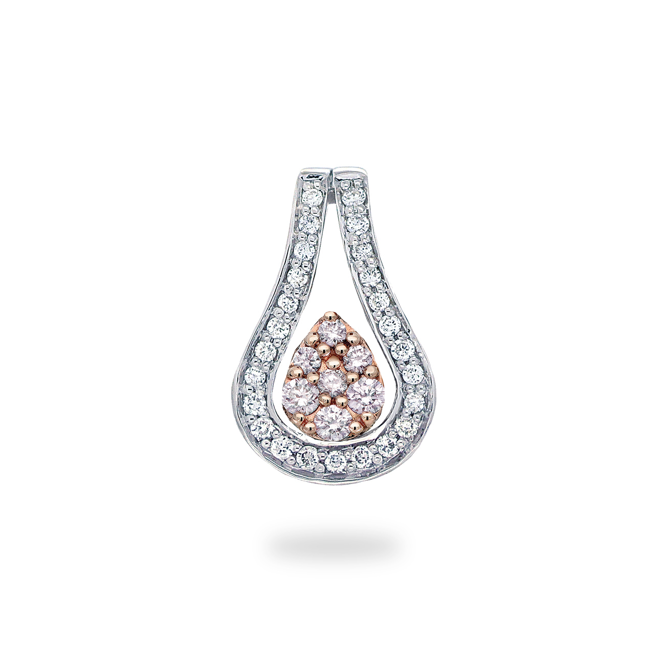 White &#038; Argyle Pink Diamond Blush Flame Pendant In 18K White &#038; Rose Gold