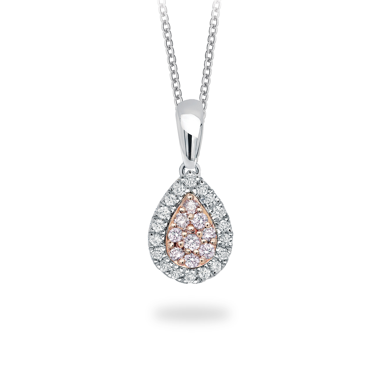 White & Argyle Pink Diamond Round Blush Talullah Pendant Necklace in 18K Rose & White Gold