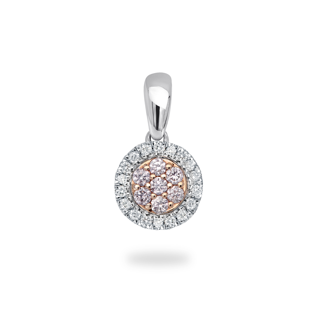 White &#038; Argyle Pink Diamond Blush Eloise Halo Pendant In 18K White &#038; Rose Gold