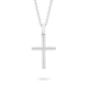 18K White Gold Engraved Half Round Cross Pendant