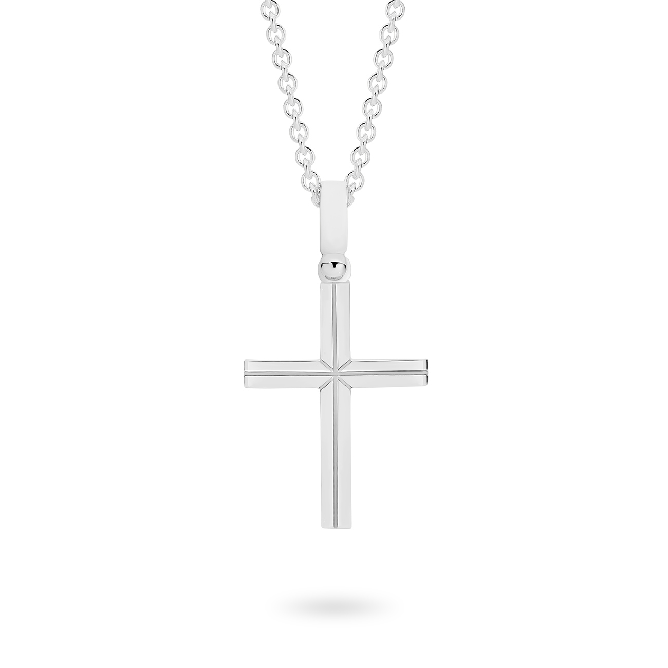 18K White Gold Engraved Half Round Cross Pendant