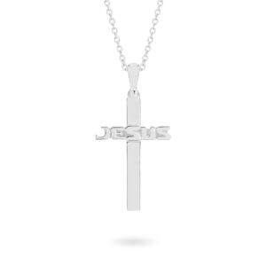 18K White Gold Jesus Cross Pendant