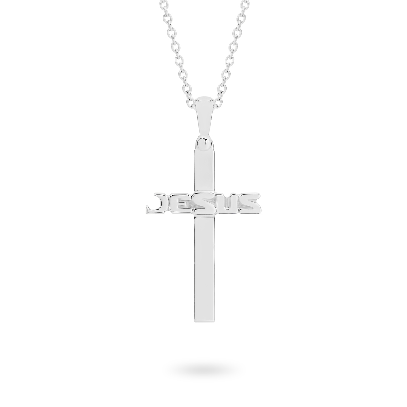 18K White Gold Jesus Cross Pendant