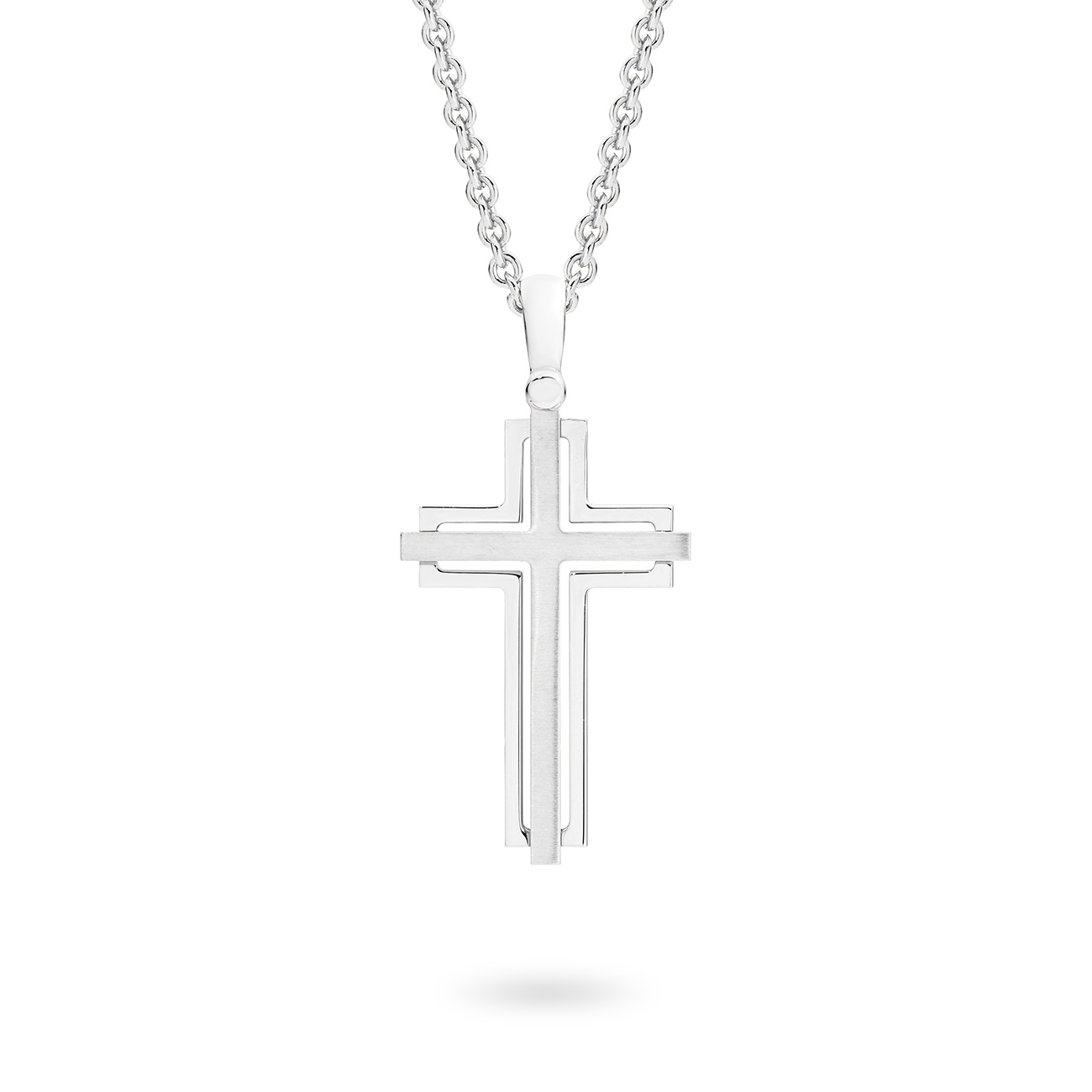 18K White Gold Twin Cross Pendant