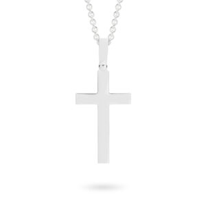 18K White Gold Plain Cross Pendant - Large