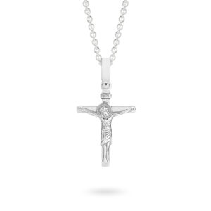 18K White Gold Polished Crucifix Pendant With INRI Plate