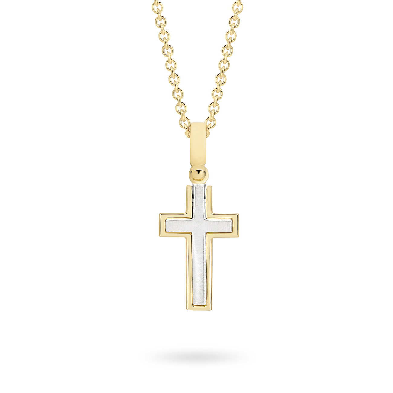 18K Yellow &#038; White Gold Concaved Fancy Cross Pendant