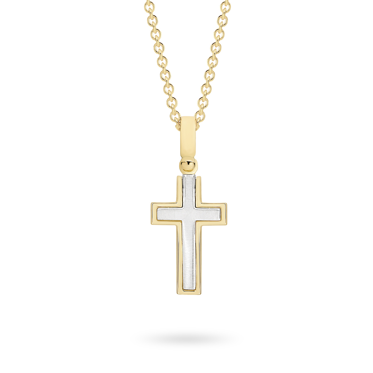 18K Yellow &#038; White Gold Concaved Fancy Cross Pendant