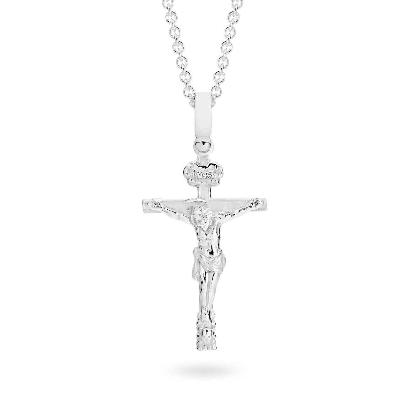 18K White Gold Brushed & Polished Crucifix Pendant