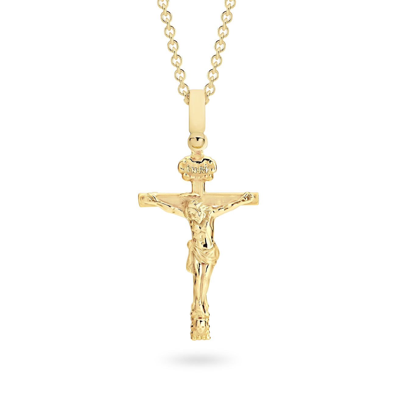 18K Yellow Gold Brushed & Polished Crucifix Pendant