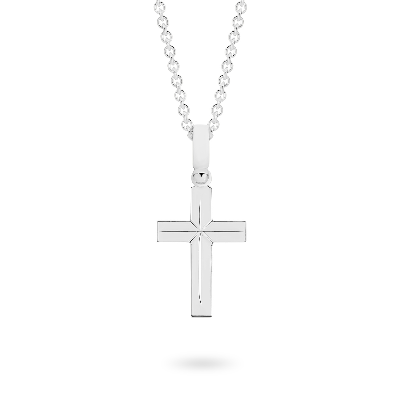 18K White Gold Engraved Flat Cross Pendant