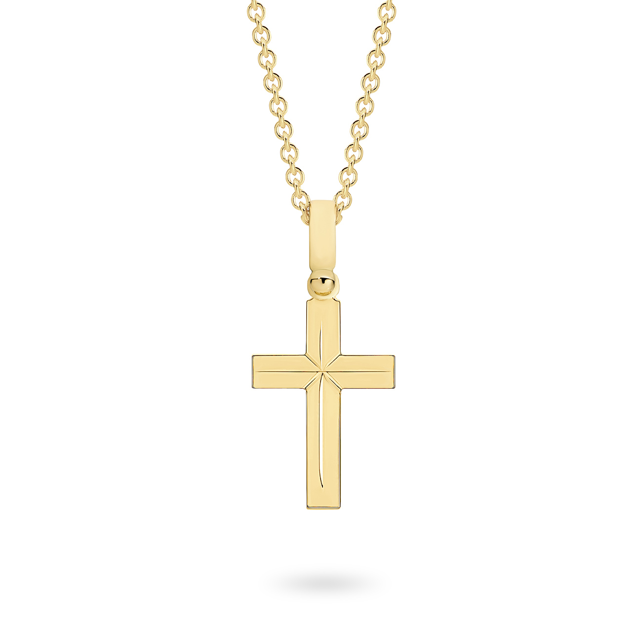 18K Yellow Gold Engraved Flat Cross Pendant