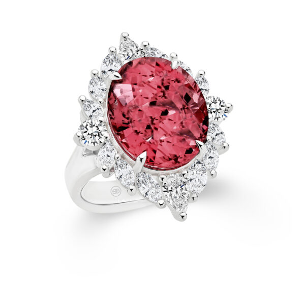 Oval Tourmaline & Diamond Cocktail Ring In 18K White Gold CAD1459R-312129-WG