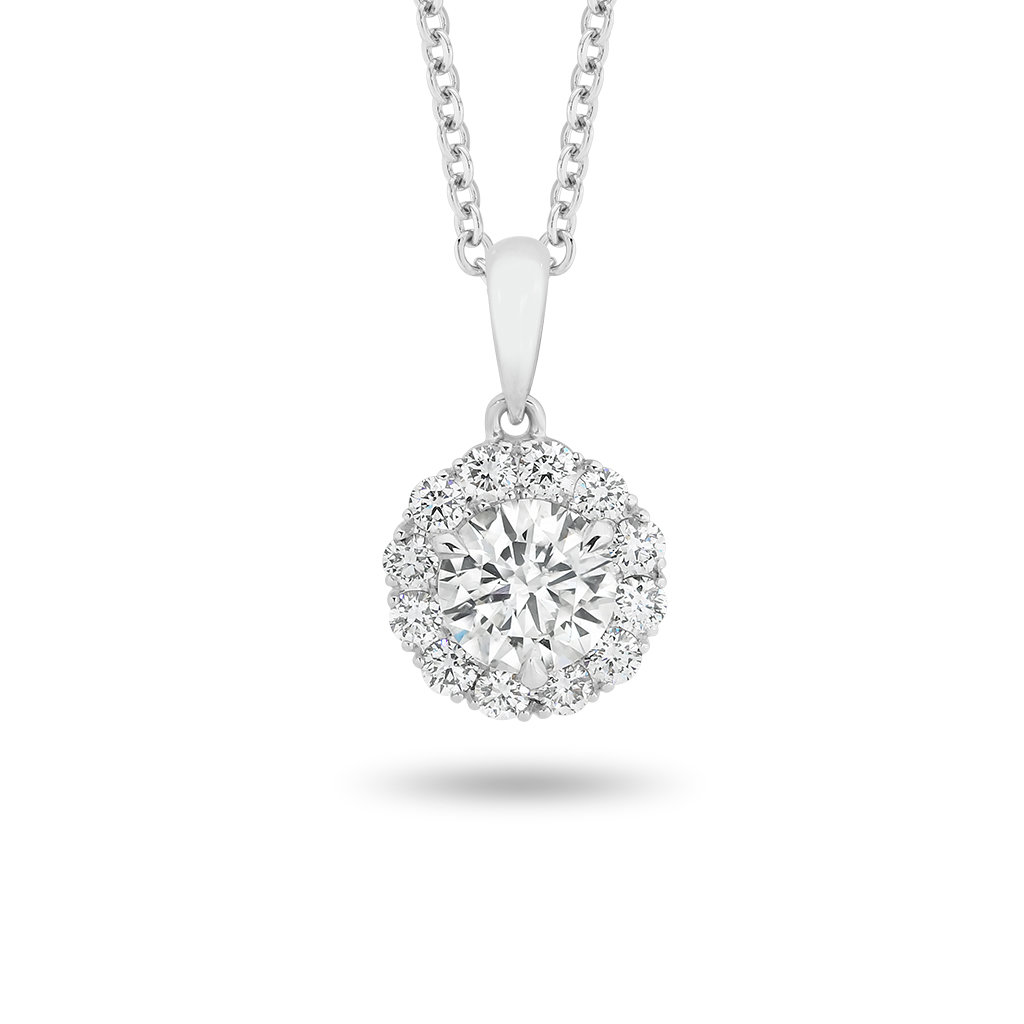 Classic Halo Diamond Pendant In 18K White Gold