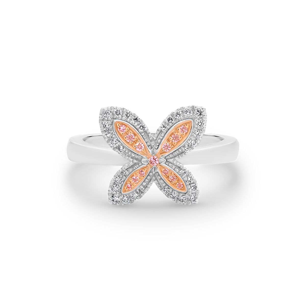 18K Two-Tone White &#038; Pink Diamond Butterfly Ring