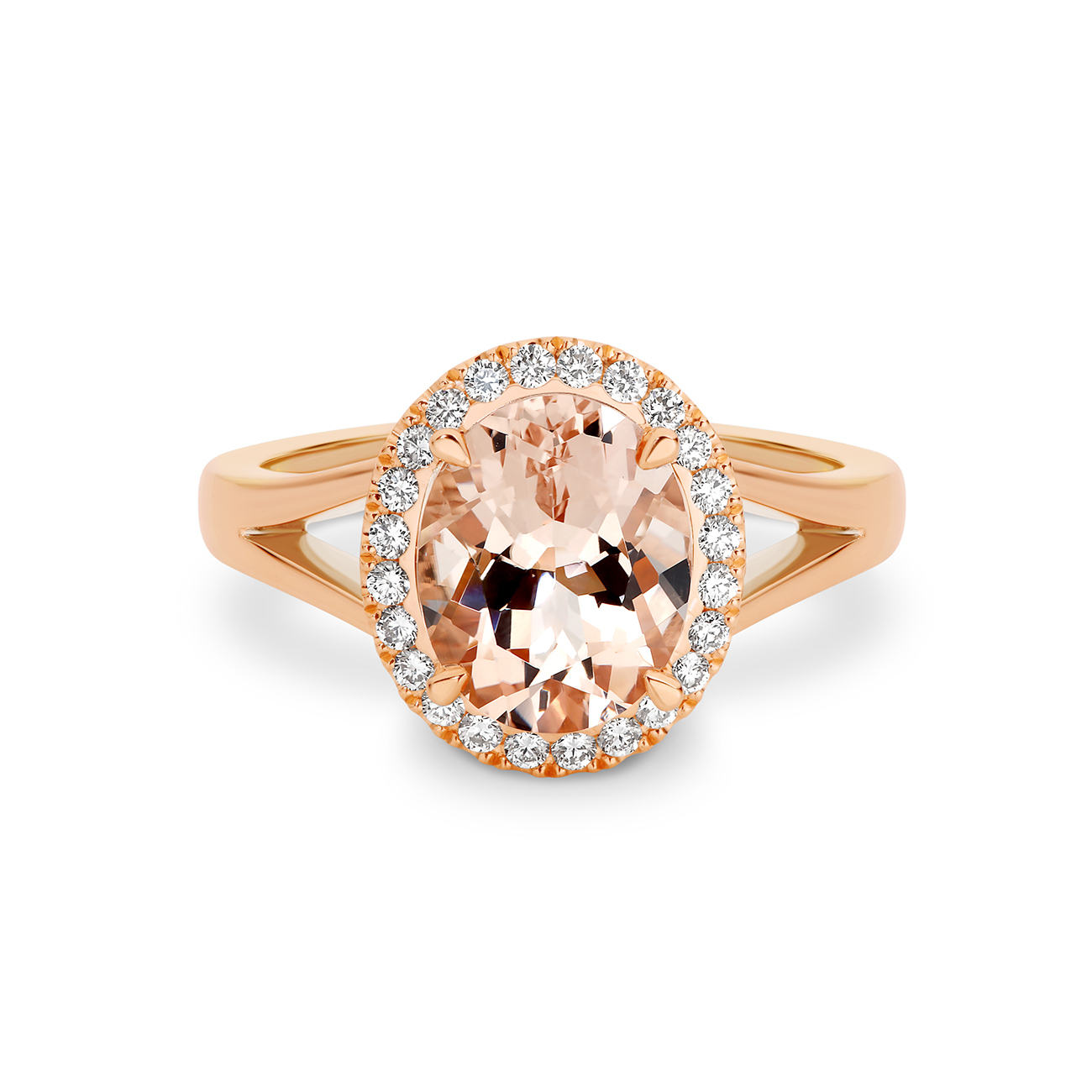 Morganite and Diamond Precious Halo Engagement Ring