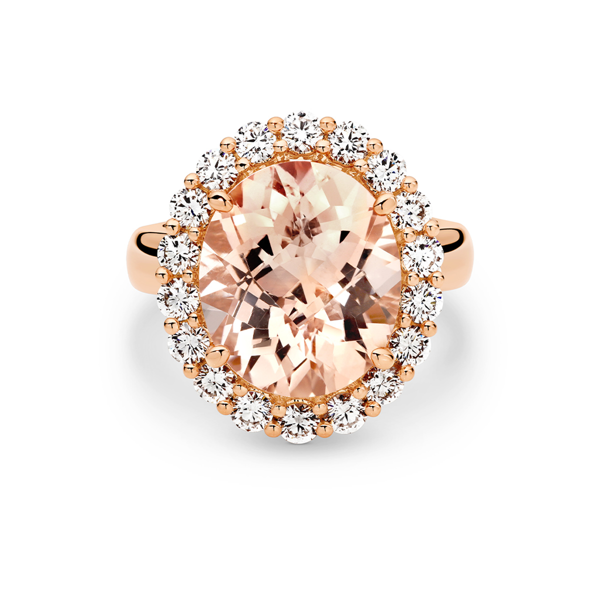 Tycoon Oval Morganite &#038; Diamond Halo Cocktail Ring In 18K Rose Gold