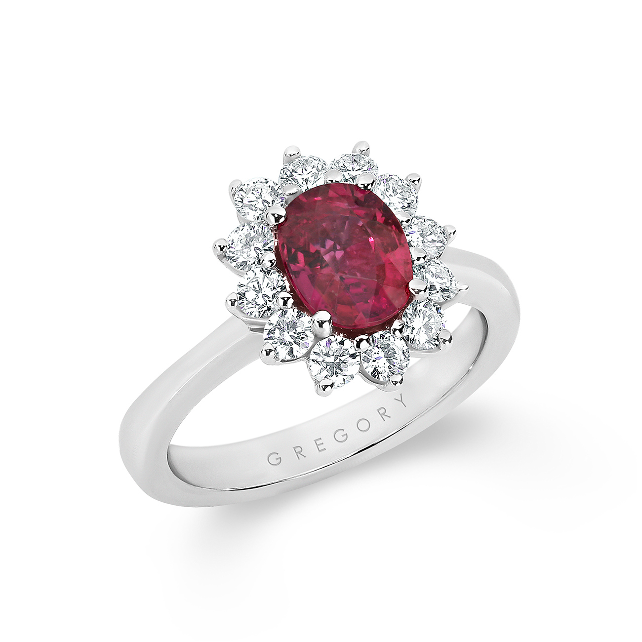 Oval Ruby and Diamond Cluster Ring