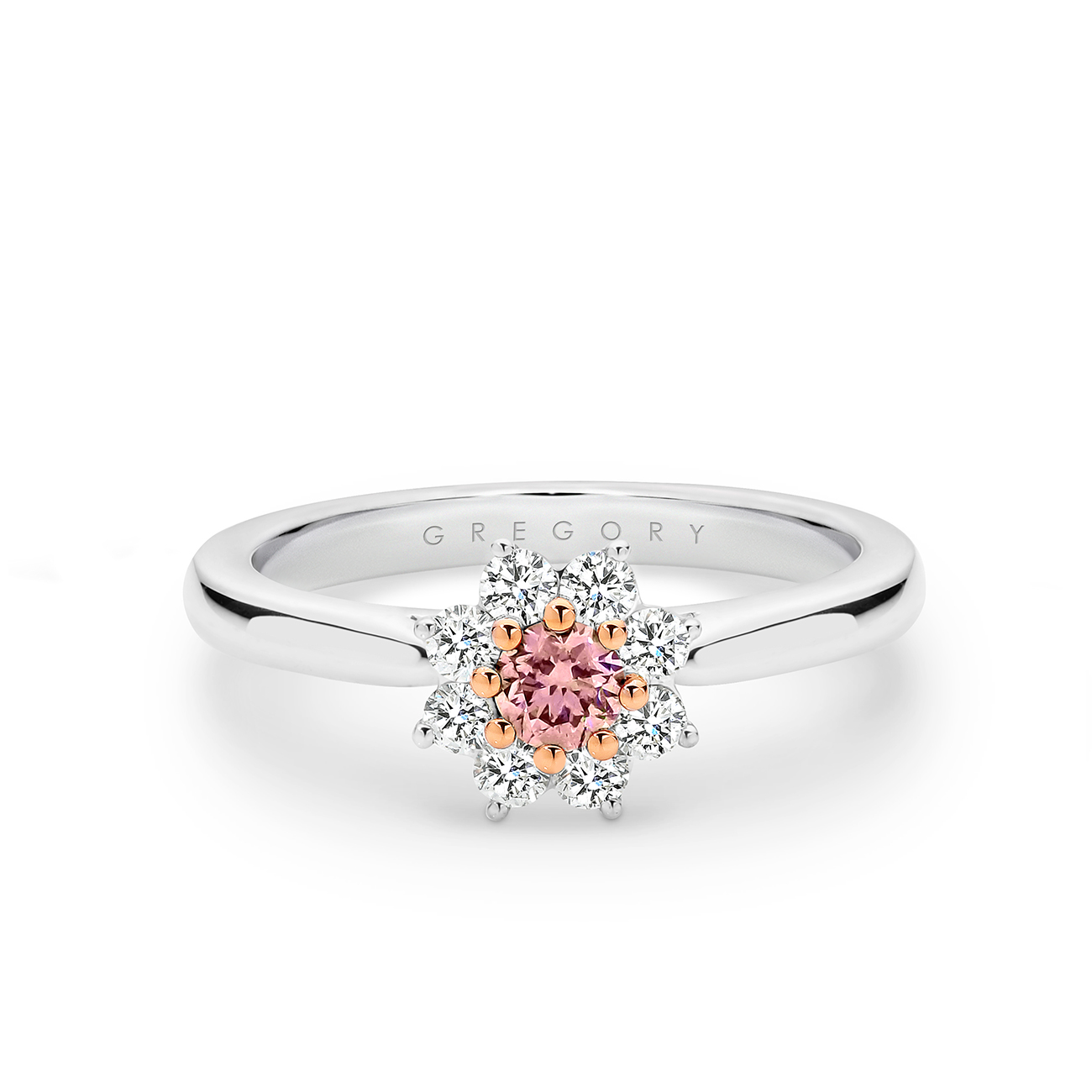 Natural Fancy Pink &#038; White Diamond Cluster Ring