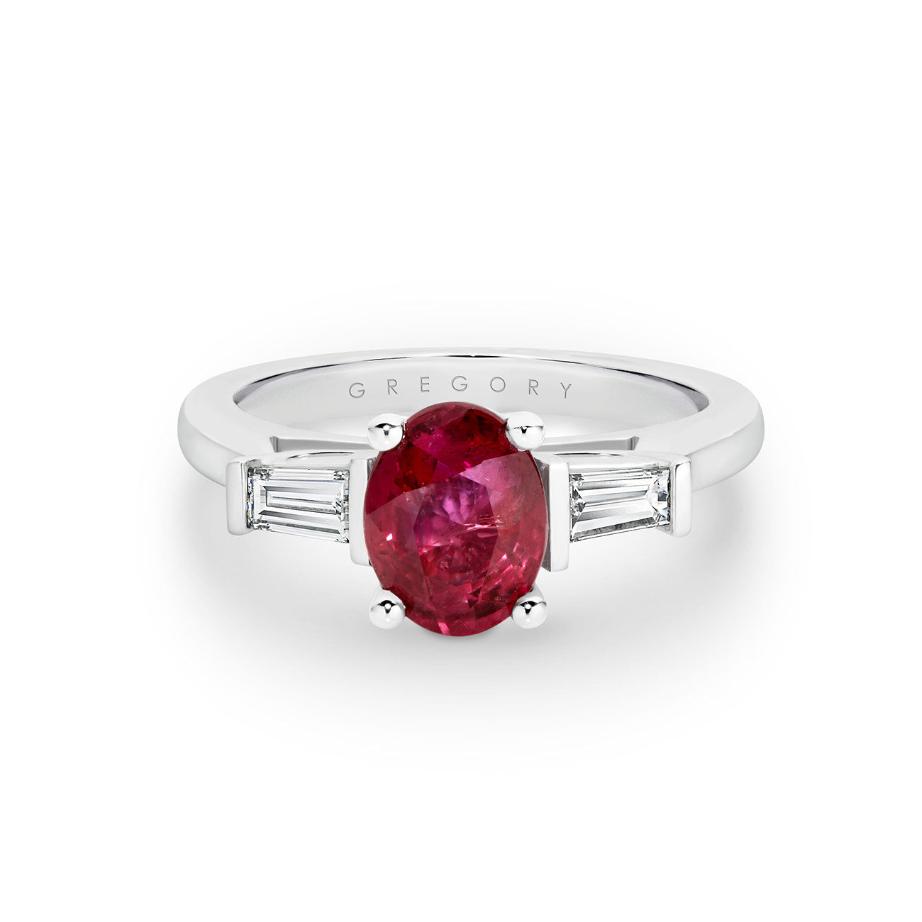 Oval Ruby and Diamond Trilogy Ring