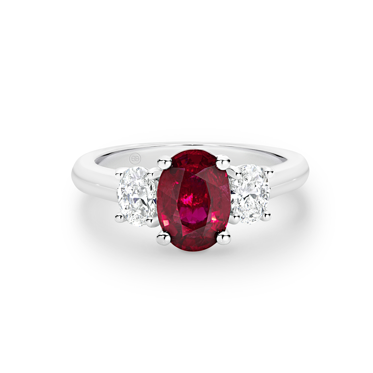 Oval Ruby and Diamond Trilogy Ring