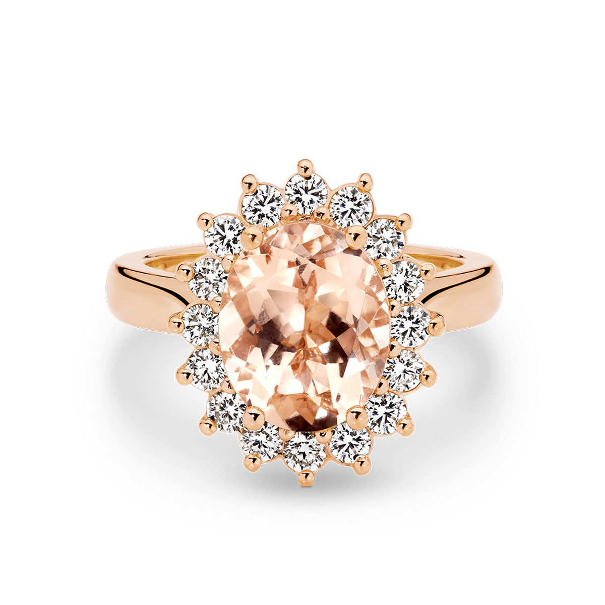 Icon Oval Morganite &#038; Diamond Cluster Ring In 18K Rose Gold