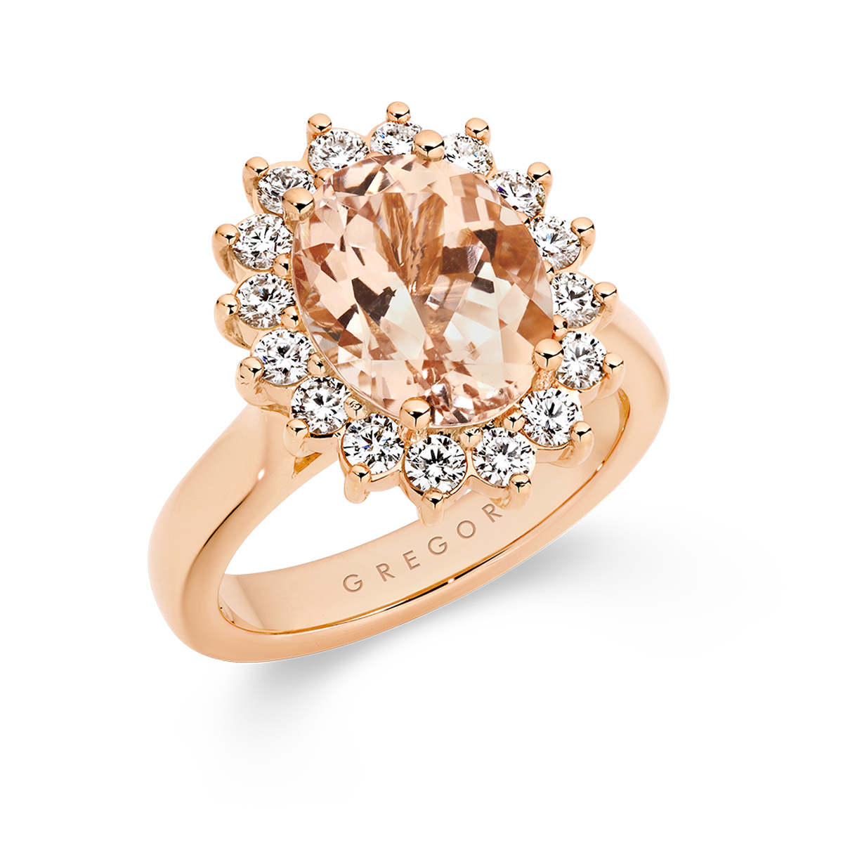 Icon Oval Morganite Diamond Cluster Ring In 18K Rose Gold 0.68ct TW Gregory Jewellers