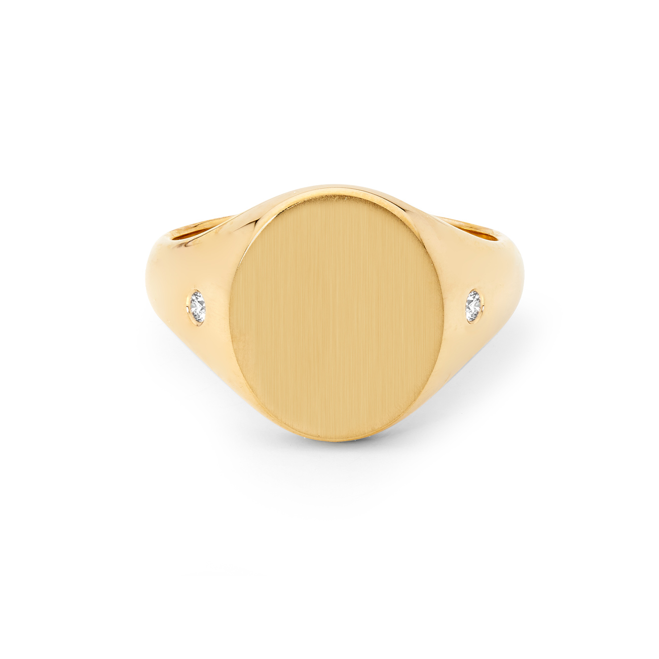 9K Yellow Gold Twin Diamond Oval Signet Ring