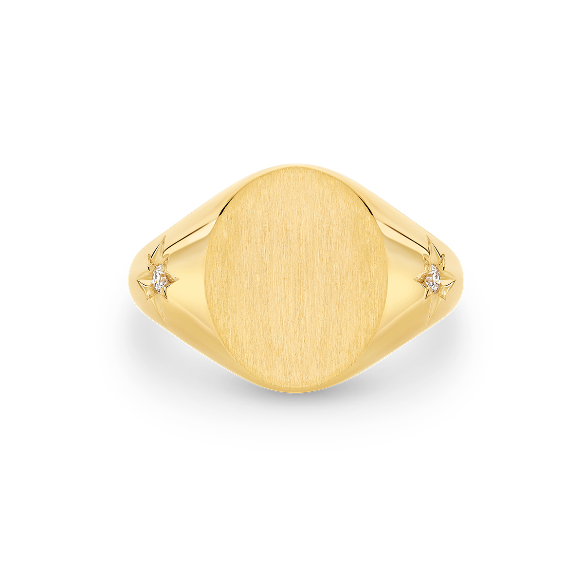 9K Yellow Gold Twin Diamond Star Oval Signet Ring