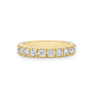 18K Yellow Gold Claw Set Flat Grooved Diamond Band