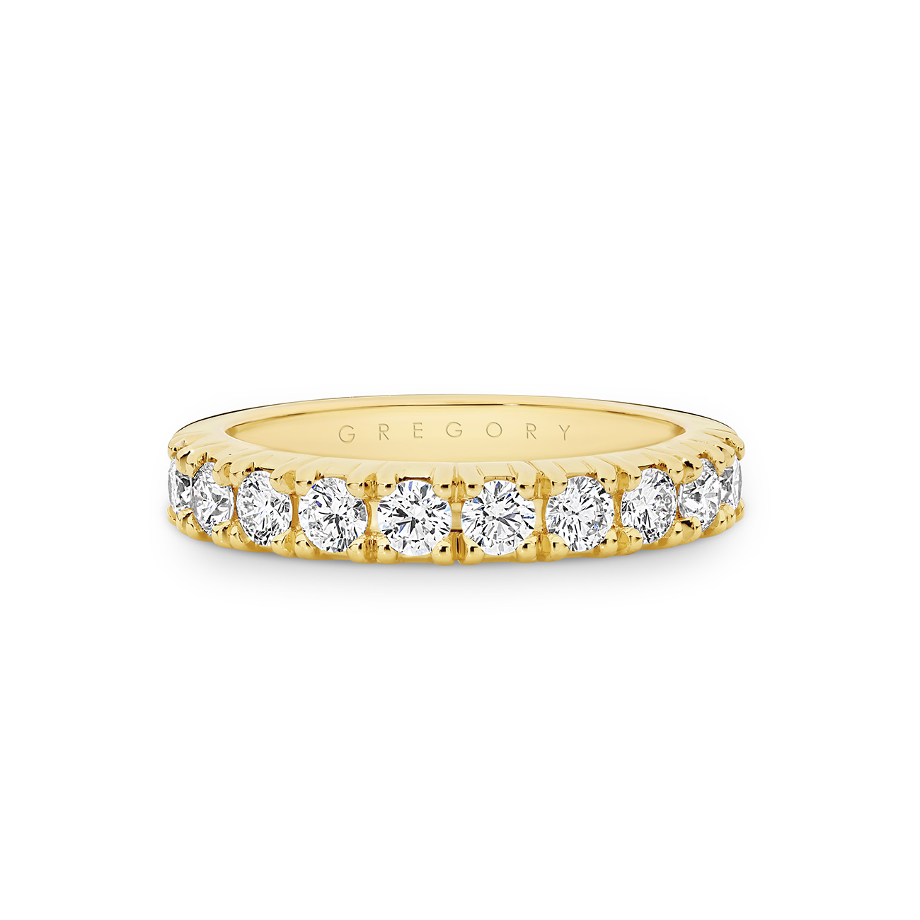 18K Yellow Gold Claw Set Flat Grooved Diamond Band