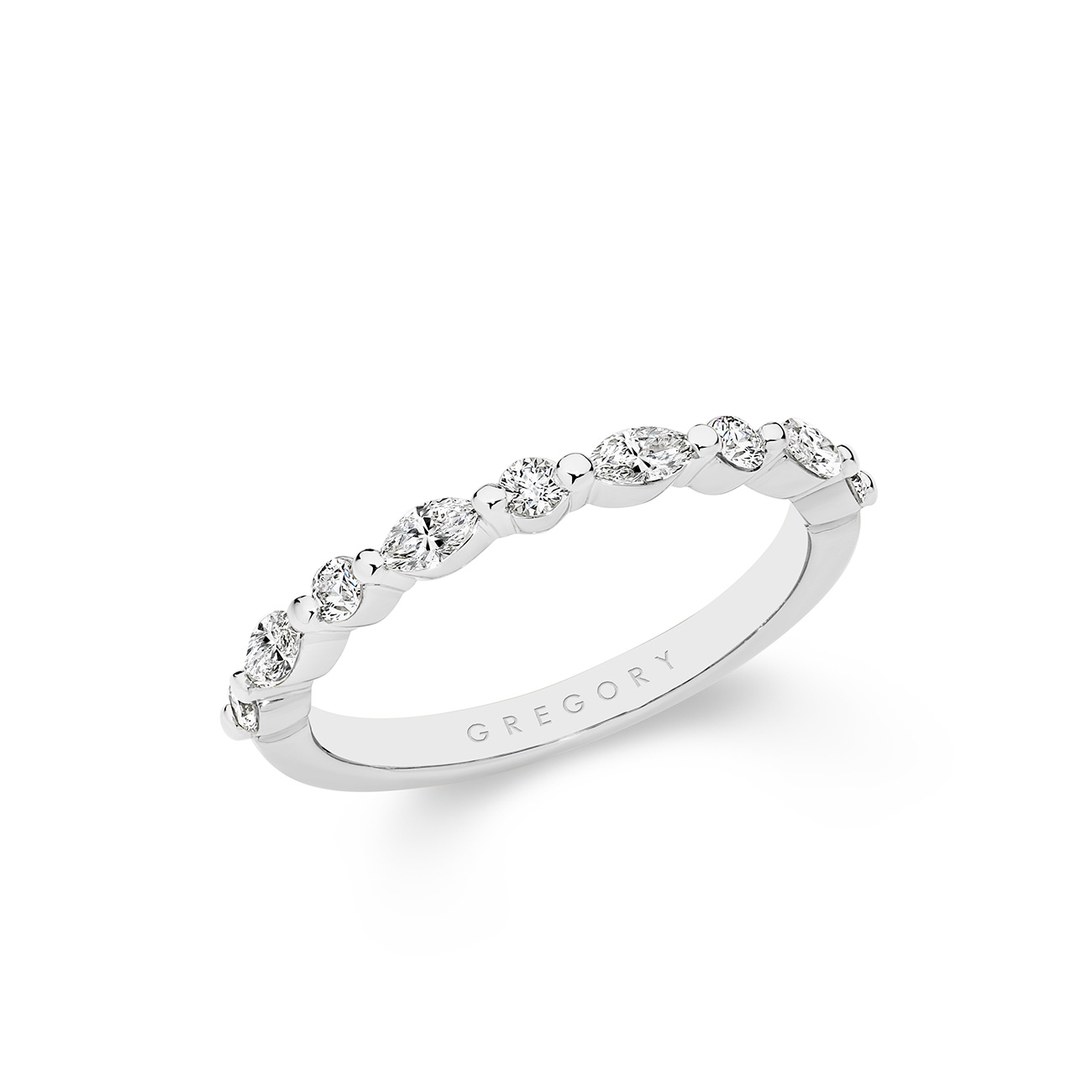18K White Gold Claw Set Marquise &#038; Round Brilliant Diamond Band