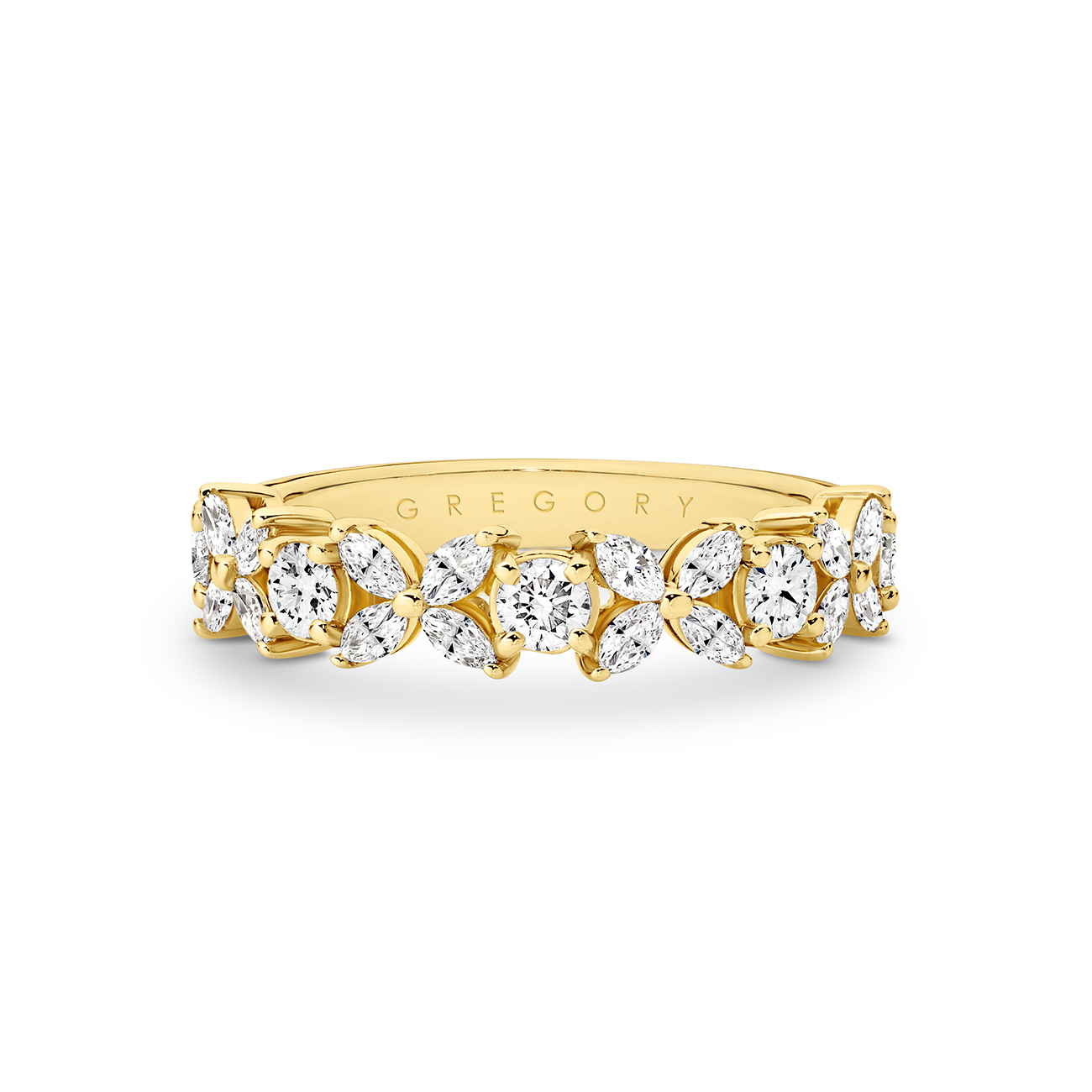 18K Yellow Gold Marquise &#038; Round Brilliant Diamond Petal Band