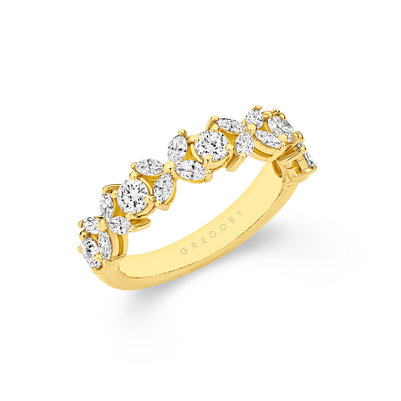 18K Yellow Gold Marquise &#038; Round Brilliant Diamond Petal Band