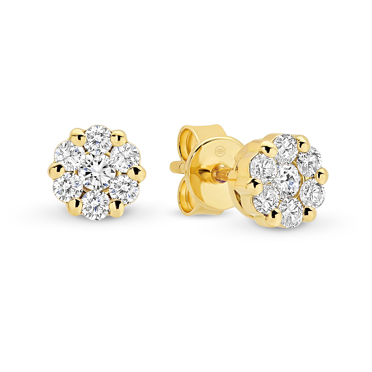 Diamond Cluster Stud Earrings in 18K Yellow Gold