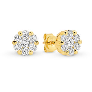 Diamond Cluster Stud Earrings in 18K Yellow Gold