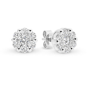 Diamond Cluster Stud Earrings In 18K White Gold