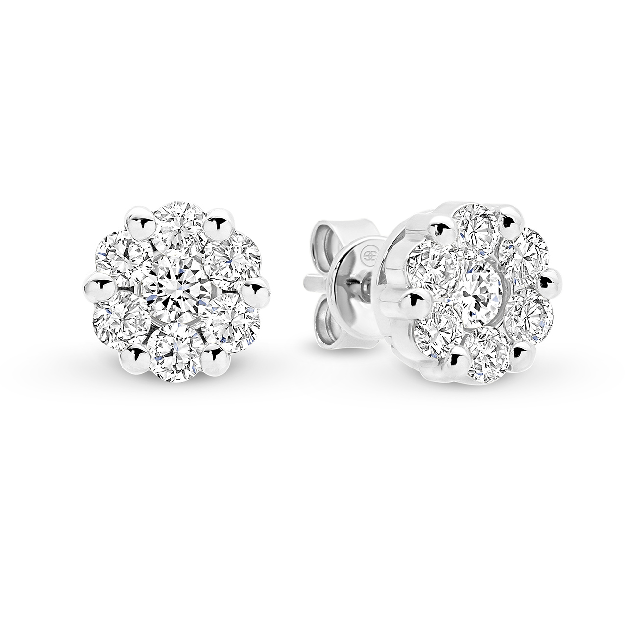 Classic Cluster Diamond Stud Earrings In White Gold