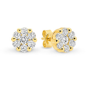 Diamond Cluster Stud Earrings in 18K Yellow Gold