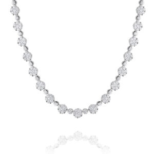 Diamond Cluster Necklace In 18K White Gold 9.00ct