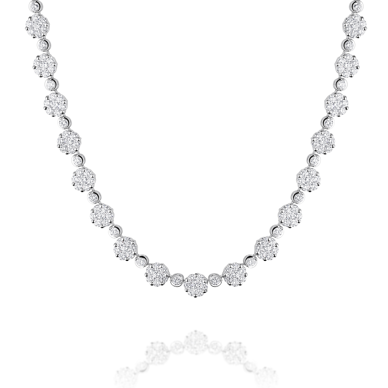 Cluster Set Diamond Necklace In 18K White Gold