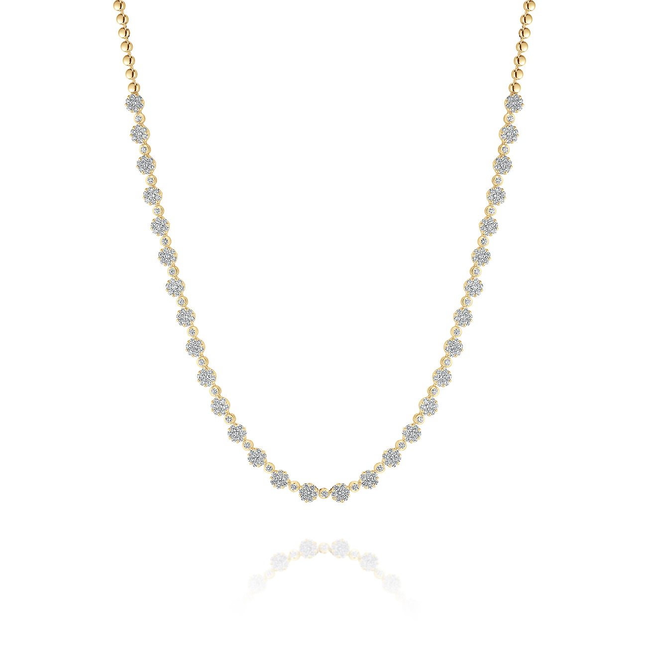 Cluster Set Diamond Necklace in Yellow Gold