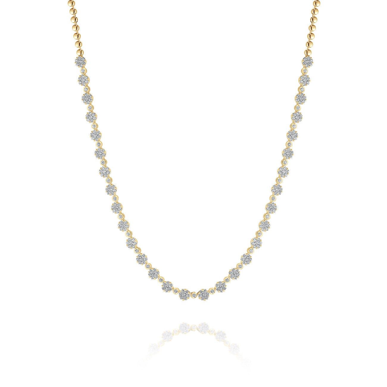 Cluster Set Diamond Necklace in Yellow Gold