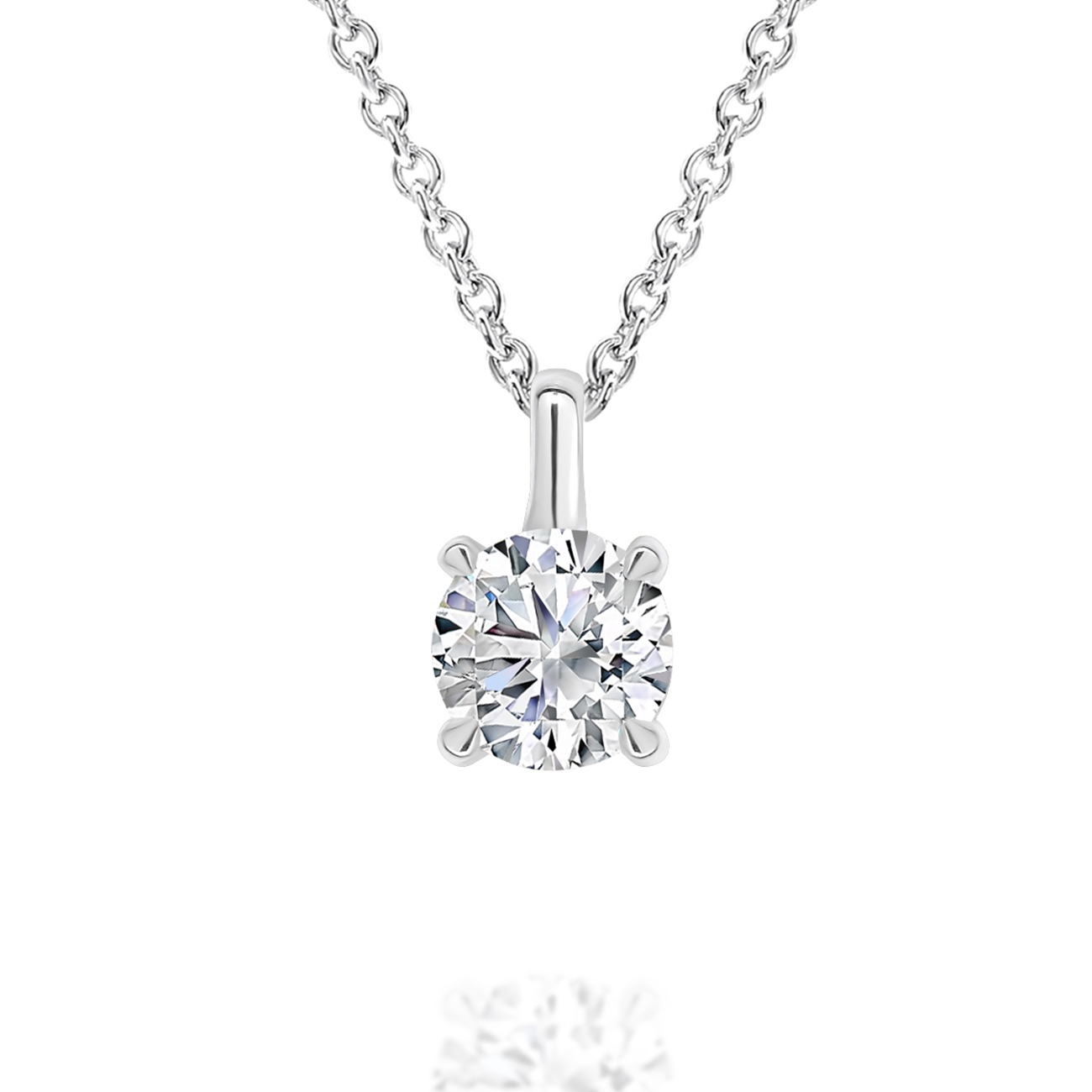 Classic Solitaire Diamond Pendant In 18K White Gold
